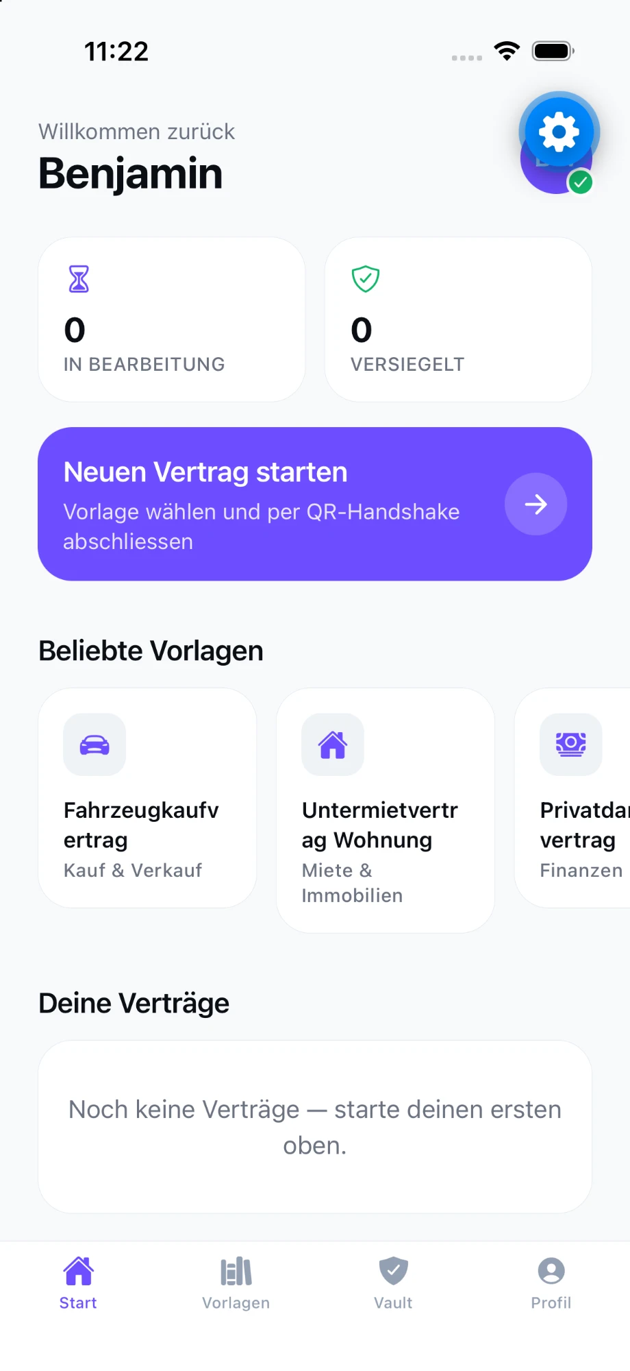 SnapPact app — Start screen